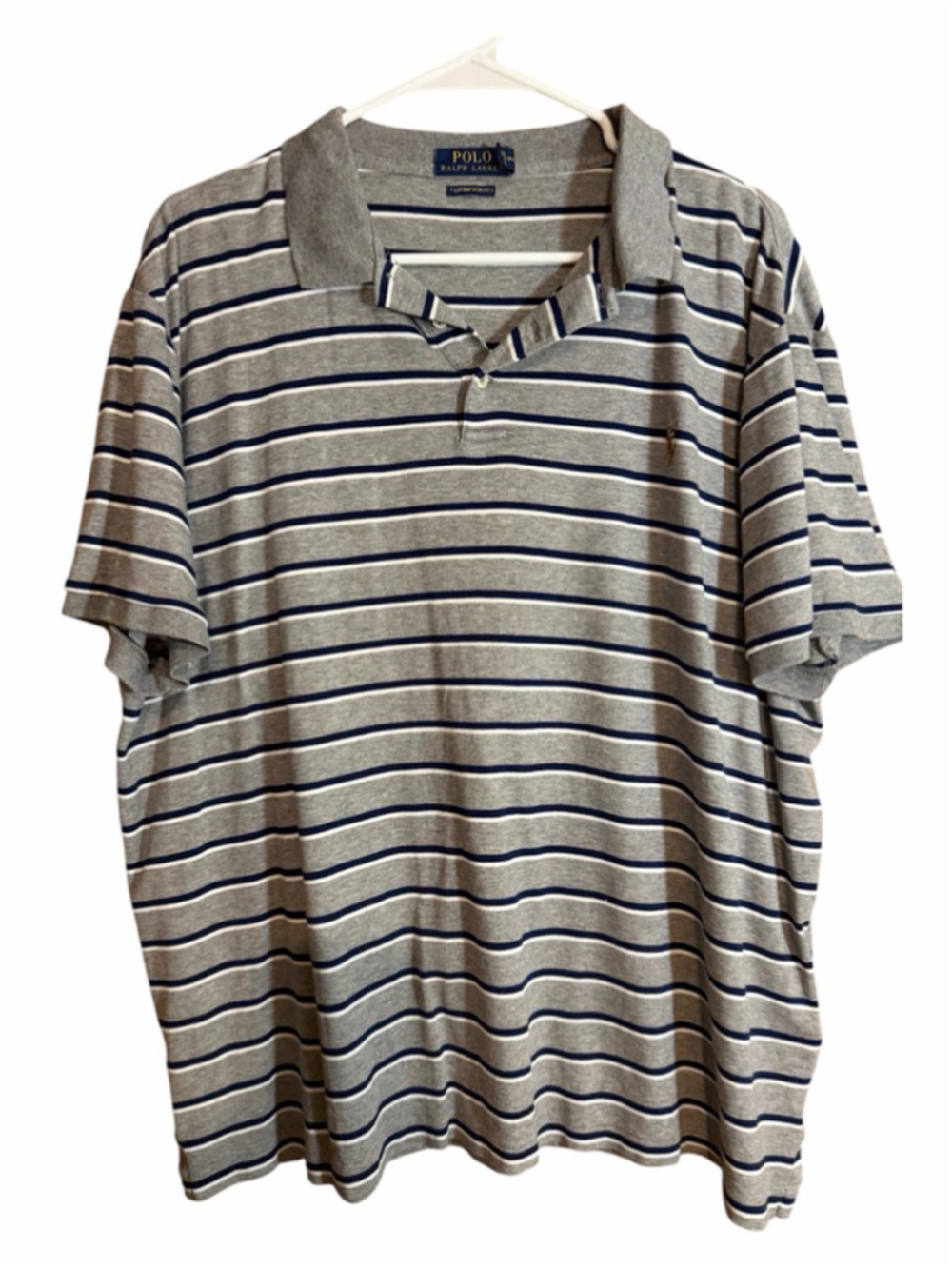 Polo Ralph Lauren mens gray navy white striped short sleeve polo shirt XL